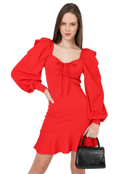 VESTIDO ROJO FRANCY LEON ANUDADO DELANTERO