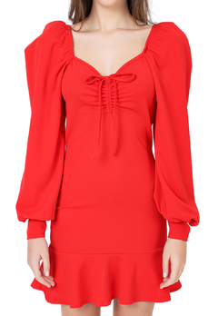 VESTIDO ROJO FRANCY LEON ANUDADO DELANTERO - tienda online