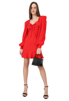 VESTIDO ROJO FRANCY LEON ANUDADO DELANTERO - comprar online