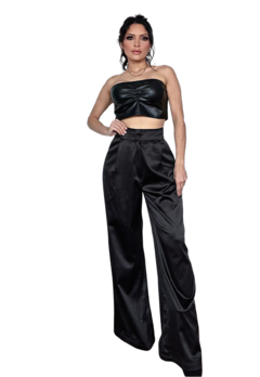 PANTALON PALAZZO SATINADO NEGRO FRANCY LEON 740