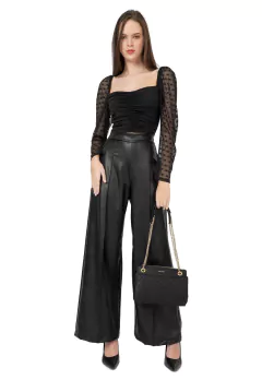 Crop Top Negro Manga en Transparencia - FRANCY LEON Diseñadora de Modas