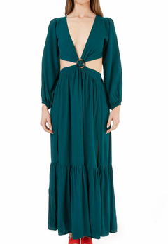 VESTIDO LARGO ABERTURA DELANTERA ANUDADO ESPALDA VERDE en internet