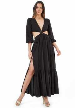 VESTIDO LARGO ABERTURA ESPALDA ANUDADA NEGRO