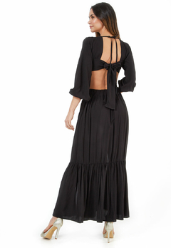 VESTIDO LARGO ABERTURA ESPALDA ANUDADA NEGRO - comprar online