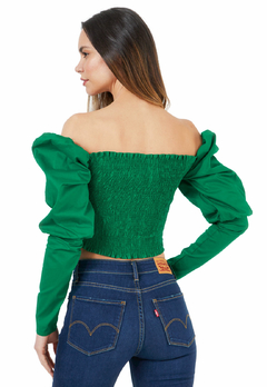 CROP TOP ENTORCHADO DELANTERO MANGA PUFF - comprar online