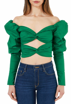 CROP TOP ENTORCHADO DELANTERO MANGA PUFF en internet