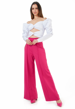 CROP TOP ENTORCHADO MANGA PUFF BLANCO - FRANCY LEON Diseñadora de Modas