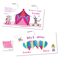 invitaciones  circo corazones guirnaldas animales animalitos primer añito año bautismo cumpleaños agenda calendario hija hijo circo acróbatas tarjeta original acordeón casamiento tarjetas fotos historias amor quince años cards invitation chocolatines choc
