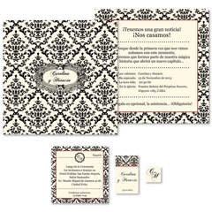 casamiento arte invitaciones weddings cards personalizada trama arabescos clásica