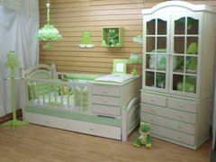 Juego de Dormitorio Patinado: Cuna Funcional linea Premium + Ropero techo curvo + Comoda 5 cajones - tienda online