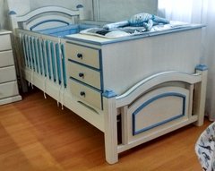 Juego de Dormitorio Patinado: Cuna Funcional linea Premium + Ropero techo curvo + Comoda 5 cajones - comprar online