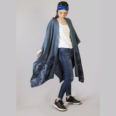 NEW IN! - RUANA "Colección Redes" - PUROS ALGODON - AZUL - ESTAMPADO - DISEÑO DE AUTOR
