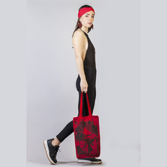 TOTEBAG "Colección Redes" - ROJO Y NEGRO - ESTAMPADO - PURO ALGODON - DISEÑO DE AUTOR - BY NORMA RINAUDO - shop.normarinaudo.tiendanube.com