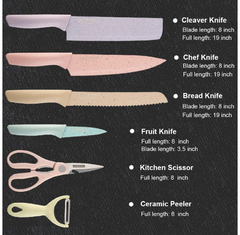 Imagen de Juego de 6 cuchillos de cocina coloridos
