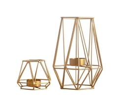 Set de 2 soportes de metal con forma de hexágono geométrica para velas