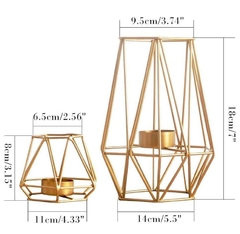 Set de 2 soportes de metal con forma de hexágono geométrica para velas - tienda online
