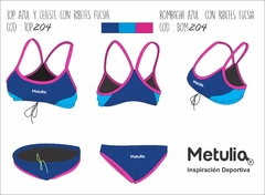 Top Natación con Cordón Azul, Celeste y Ribetes Fucsia/TOP204 - comprar online