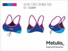 Top Natación con Cordón Azul, Celeste y Ribetes Fucsia/TOP204