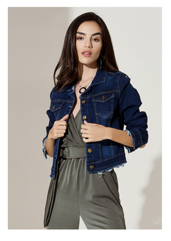 Campera "ALEXIA" De Jean Elastizada Azul Flecos