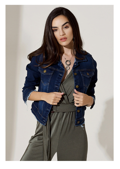 Campera "ALEXIA" De Jean Elastizada Azul Flecos - comprar online