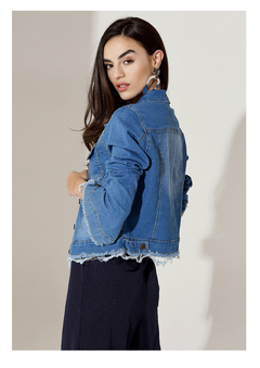 Campera "ALEXIA" De Jean Elastizada Celeste Flecos - comprar online
