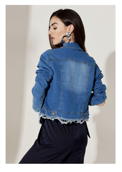 Campera "ALEXIA" De Jean Elastizada Celeste Flecos en internet