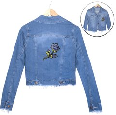 Campera "SAMIRA" De Jean Elastizada Parches Flores Rosas Celestes - nofret