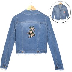 Campera "SAMIRA" De Jean Elastizada Parches Flores Rosas Rosa - nofret