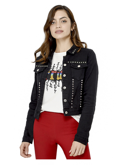 Campera "GRECIA" de Jean Elastizada Negra CON TACHAS
