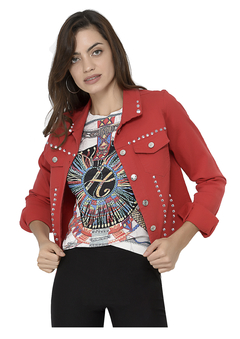 Campera "GRECIA" De Jean Elastizada Roja CON TACHAS