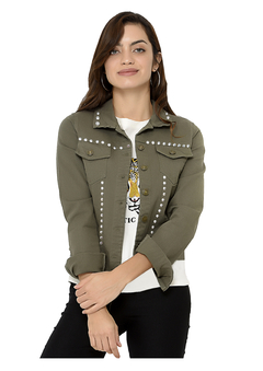 Campera "GRECIA" De Jean Elastizada Verde Militar CON TACHAS