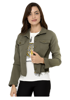Campera "DINA" De Jean Elastizada Verde Militar con flecos