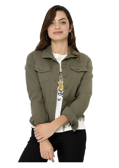 Campera "DINA" De Jean Elastizada Verde Militar con flecos - tienda online