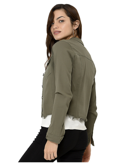 Campera "DINA" De Jean Elastizada Verde Militar con flecos en internet