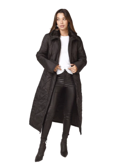 Campera Larga Tobillos Negra Cuello Pana negra