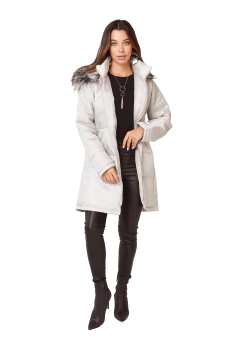 Campera Larga Natural Cuello Peluche Gris - comprar online