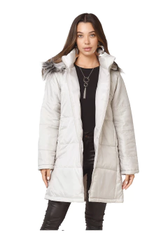 Campera Larga Natural Cuello Peluche Gris - nofret