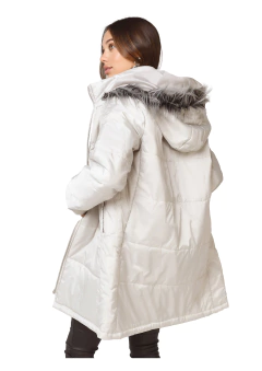 Campera Larga Natural Cuello Peluche Gris - tienda online