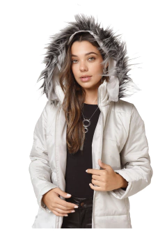 Campera Larga Natural Cuello Peluche Gris - comprar online