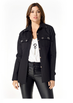 Chaqueta "IDALIS" Gabardina Parka Negra CON TACHAS - nofret