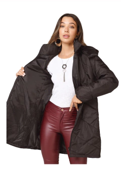 Campera Larga Negra Recortes