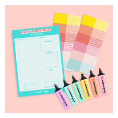 Kit Planner Diario + 6 Resaltadores + 2 Planchas Stickers