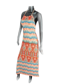 Vestido Largo Estampado Naranja Con Cadena - comprar online