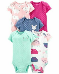 CARTER's Pack 5 Bodys Mangas Cortas "Tortugas y Conejos"