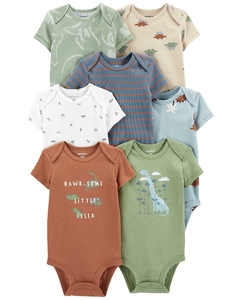 Carter's Pack 7 Bodys Nene Manga Corta "Dinos"