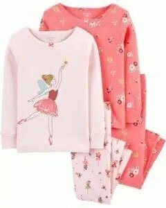 CARTER's Pijama 4 Piezas Remeras Manga Larga, Pantalones "Bailarina"