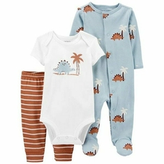 CARTER's Set 3 Piezas Body Manga Corta, Osito Pijama y Pantalón "Dinosaurios"