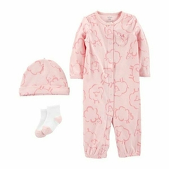 CARTER's Set 3 Piezas Osito Pijama con Broches, Gorro y Medias "Ovejas Rosa"