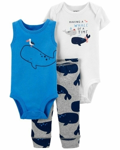 CARTER's Set 3 Piezas Bodys Musculosa, Manga Corta y Pantalón "Ballena"