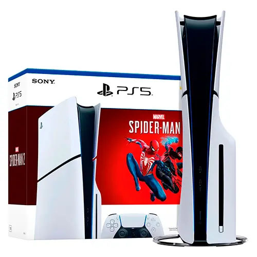 Pack Consola PS5 Slim Spiderman 2 Lector 1TB + Soporte de Celular para Mando  PS5